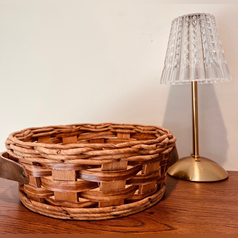 Vintage Pyrex Wood Woven Basket | Rustic Farmhouse Cottagecore Storage
